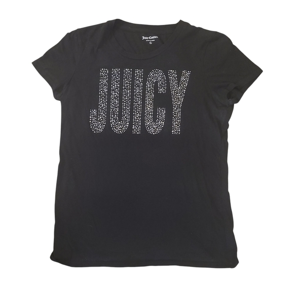 Juicy Couture Womens Black Rhinestone “JUICY” Logo Tee, Size Large - Picture 1 of 7